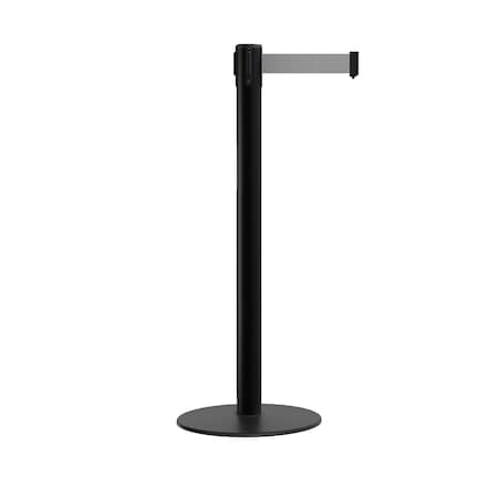Montour Line Stanchion Belt Barrier Flat Base Black Post 11 ft. Light Grey Belt S400-BK-LGY-110